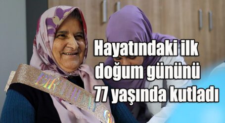 Hayatındaki ilk doğum gününü 77 yaşında kutladı;  Büyükşehir’den 77 yaşındaki teyzeye büyük mutluluk